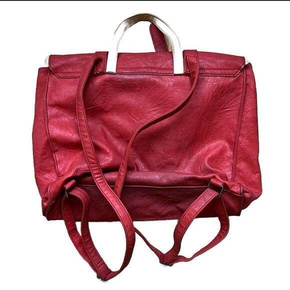 ASOS Vegan Leather Backpack Purse Pink White Scalloped Boho Prairie Cottage Cute - Picture 2 of 7